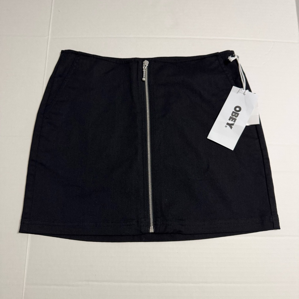 Obey Women’s Size 26 Louise Zip Front Black Mini Skirt